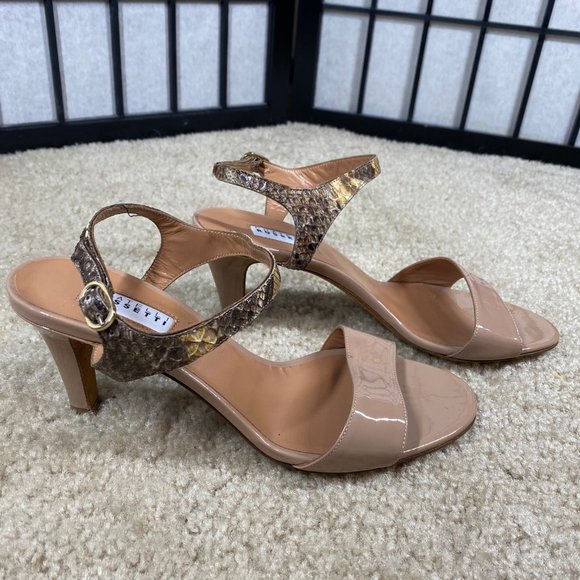 Fratelli Rossetti Tan Sandal Heels Snake Strap 7.5 - Picture 2 of 14